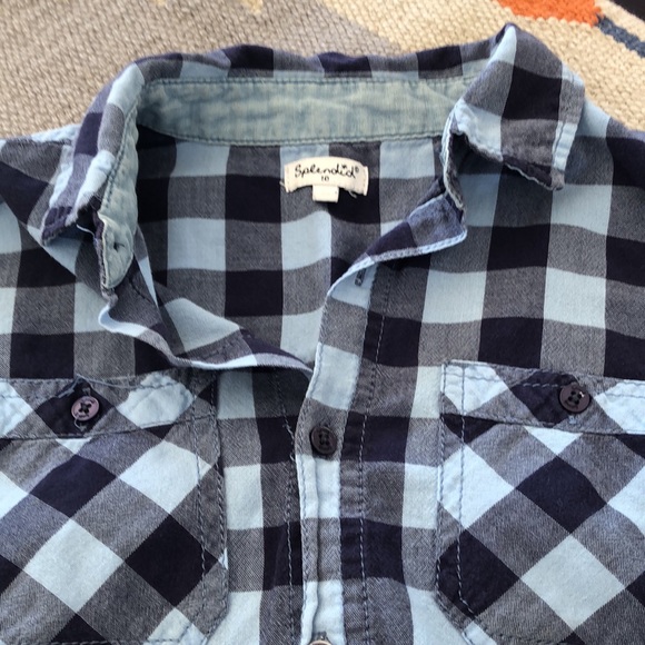 SPLENDID kids blue check shirt size 10 with pockets button down elbow patches - Picture 14 of 16